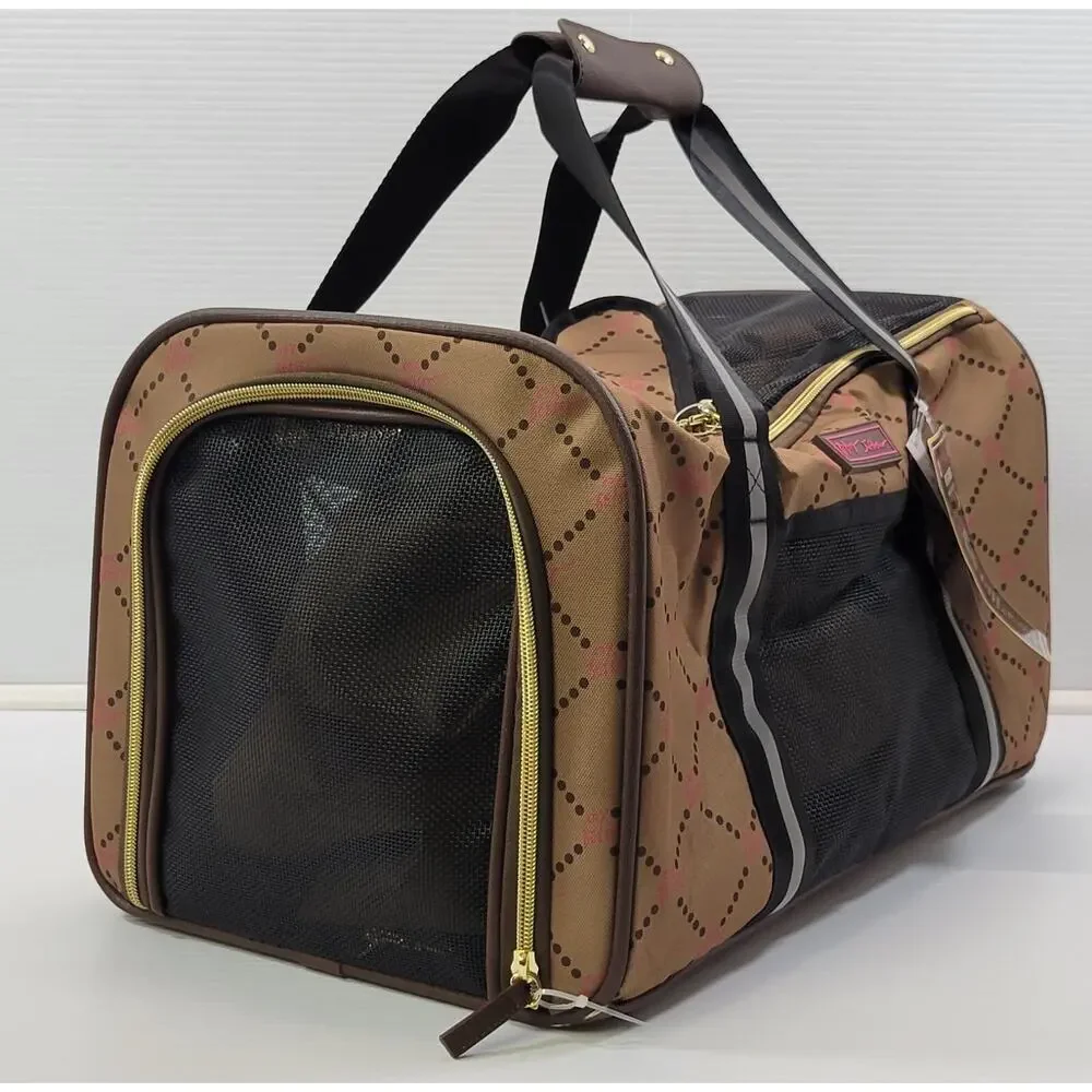 *Z) Betsey Johnson Pet Carrier Bag Chocolate TSA Compliant Up to 16lbs Dog Cat